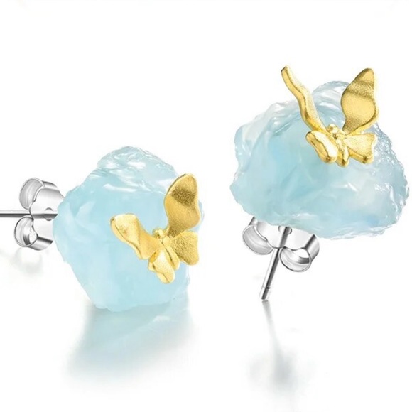 925 Silver Artisan Handmade Natural Aquamarine Butterfly The Zahir Ear… - Picture 13 of 13